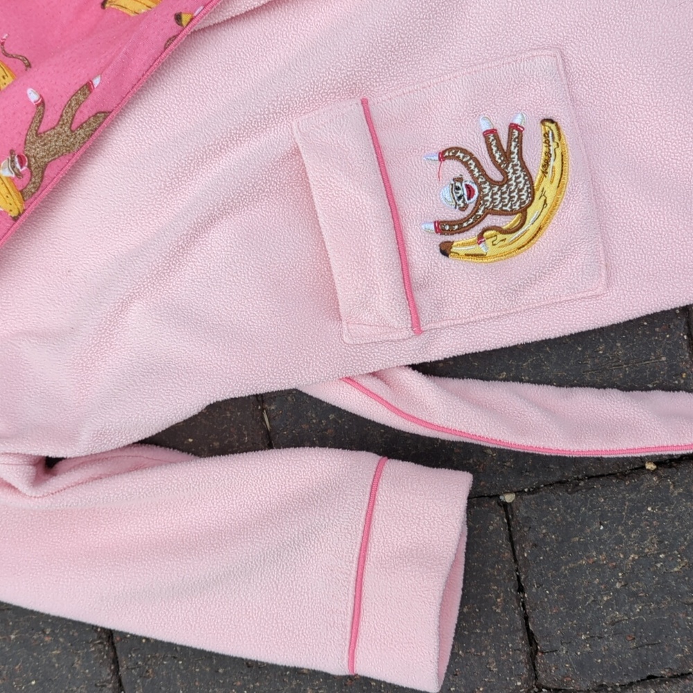 Nick & Nora Sleepwear Embroidered Pink Sock Monkey Bathrobe, 2T - Picture 4 of 8